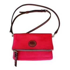 Dooney & Bourke Red Nylon Foldover Zip Crossbody Pouchette With Leather Trim